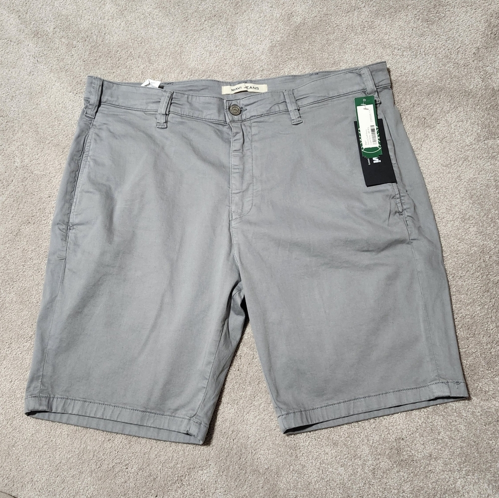 NWT Mavi Simon Twill Men's Light Gray Flat Front‎ Chino Cotton Shorts Size 40